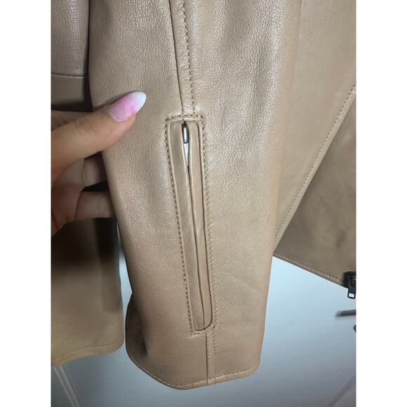 Eileen Fisher Rumpled Lux Moto Leather Jacket size Large US tan/beige color - Picture 10 of 10